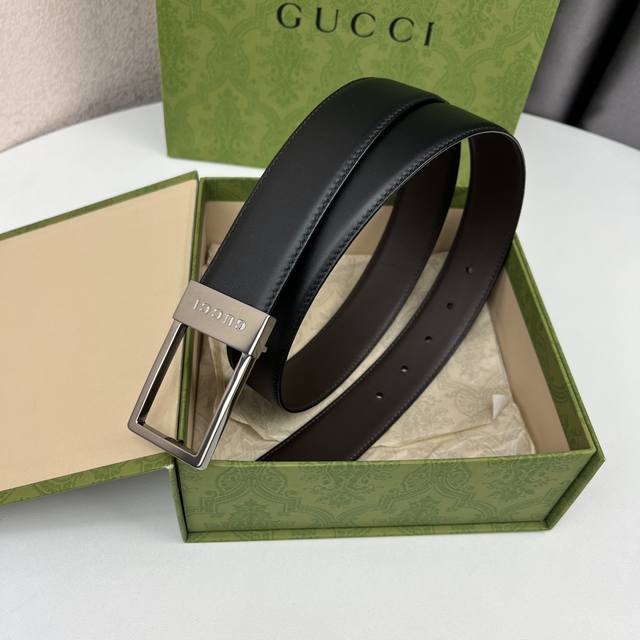 G's new rectangular buckle Gg men's belt width 3.5cm. This double-sided imported