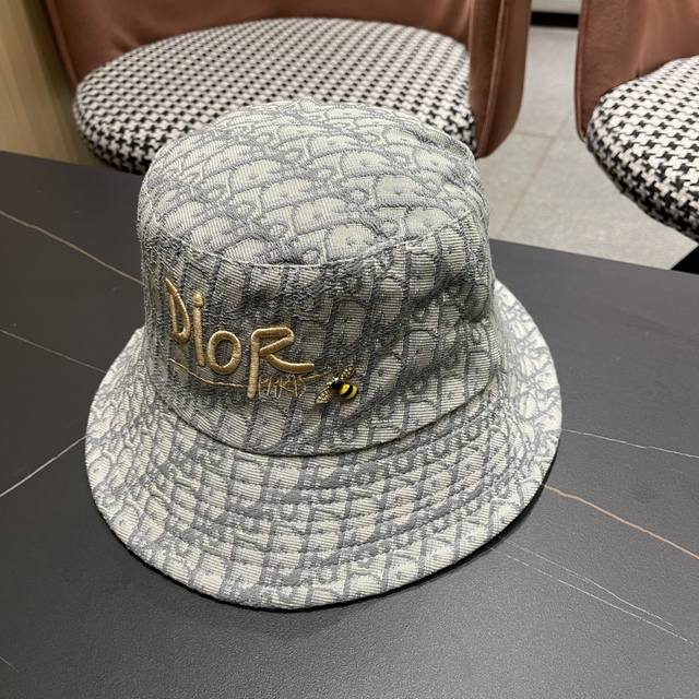 Dior summer printed large brim fisherman hat classic old flower letter houndstoo