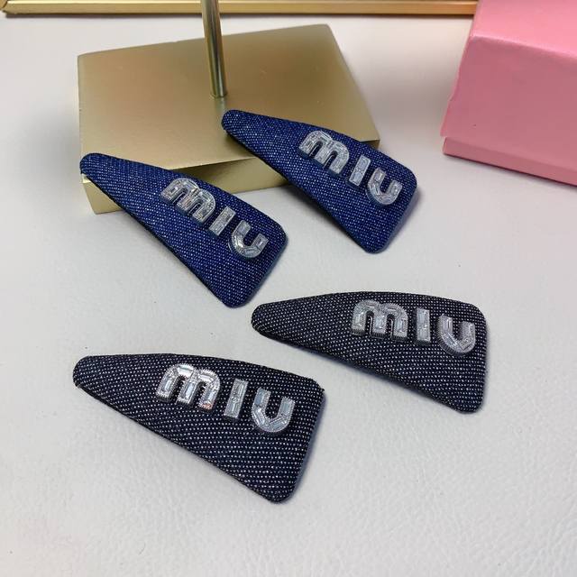 Miumiu Miao Miao Miumiu hairpin denim Czech diamond pressure clip edge clip Bb c