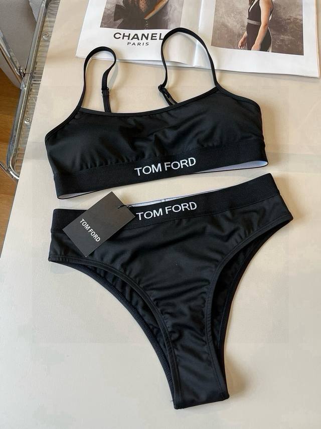 Tomford new bikini set used vest triangle leggings split swimsuit, black, white