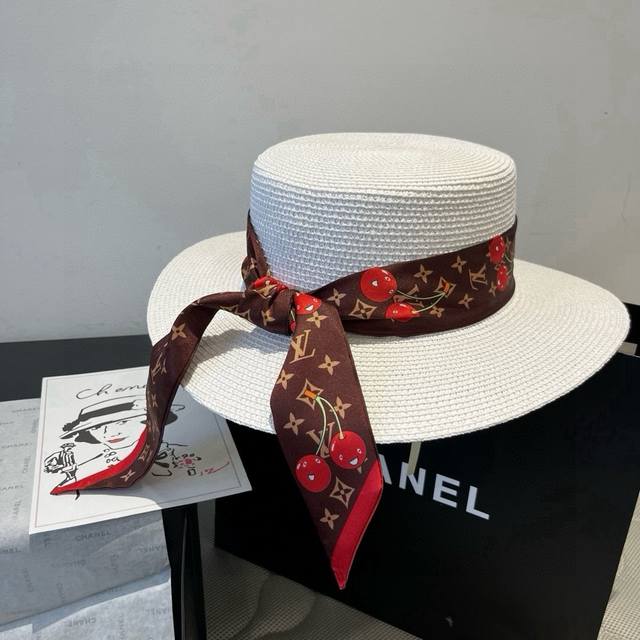 Lv new flat top straw hat head circumference 57cm DDD
