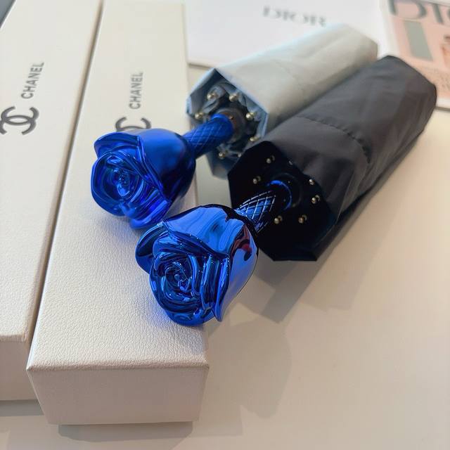 Chanel New Rose Head Handle Tri-Fold Folding Umbrella Made of Taiwan Imported UV