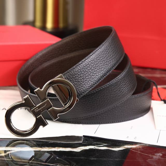 Salvatore Ferragamo men's 3.5cm exquisite original metal clip, original calfskin