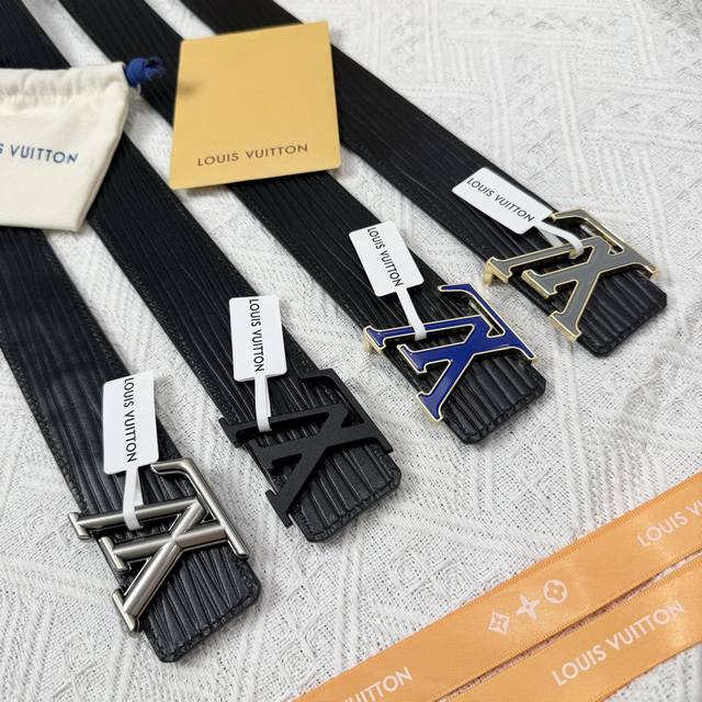 Lv Men's new belt 4.0 wide, double-sided, counter-matched, each pattern is a cla