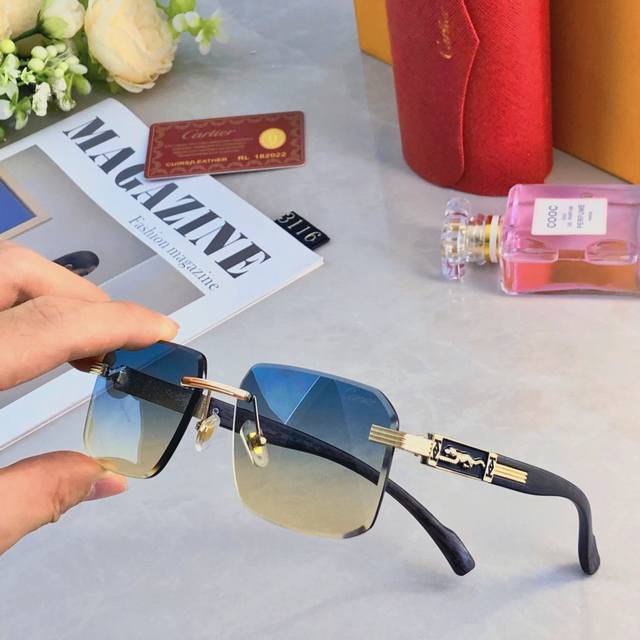 Cartie* Wang Yuexin's same style handsome square frameless sunglasses high-end s