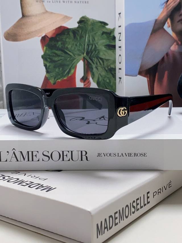 Gucci 2025 new style double logo on the side acetate black rectangular trendy an