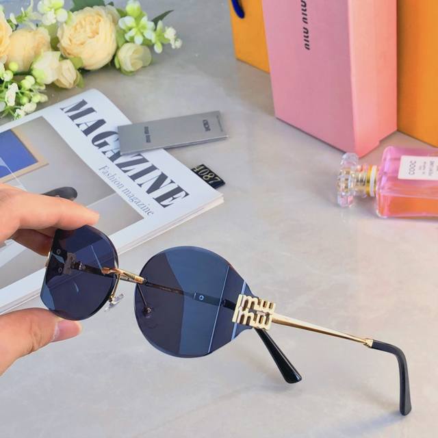 Miumi*2025 high-end frameless trimmed sunglasses for women light luxury fashion