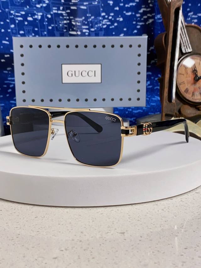 Gucci 2025 summer metal square sunglasses unisex fashion sun visor anti-ultravio