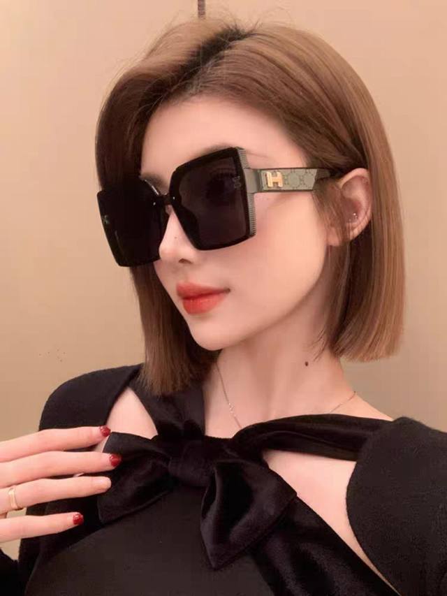 Hermes 2025 new sunglasses for women, sun protection, square frame, Korean style