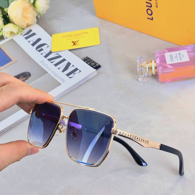 Louis Vuitto*square frameless sunglasses for big face, simple casual fashion sun