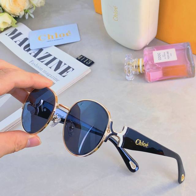 Chlo* Retro concave metal large frame oval sunglasses for women fashion face sma