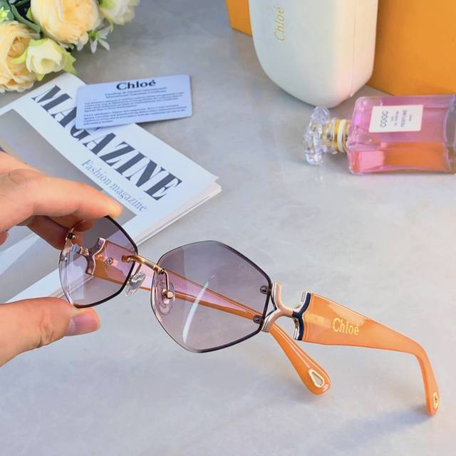 Chlo* concave shape metal large frame prismatic sunglasses women's fashionable f