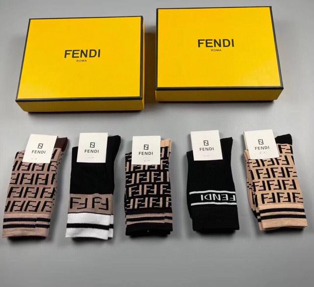 Special Fendi Fendi Lafayette classic mid-calf women's socks, one box of five p
