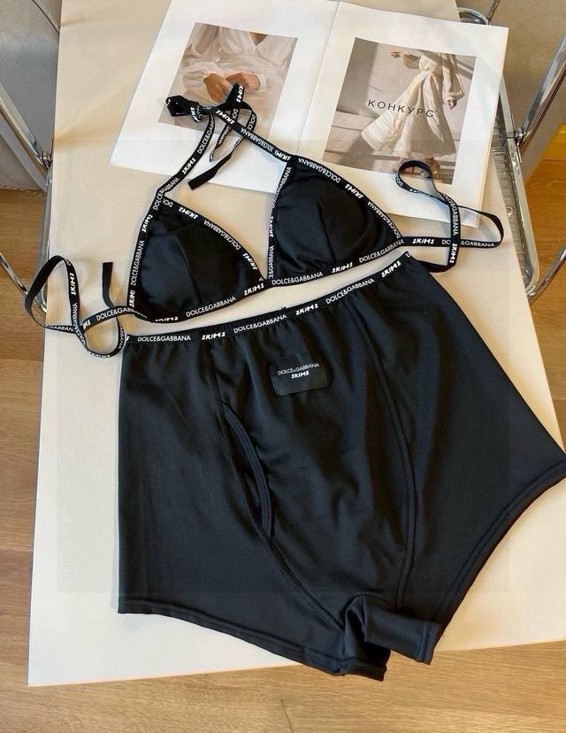 D&G Dolce & Gabbana new ribbon bikini two-piece swimsuit set black white SML DDD