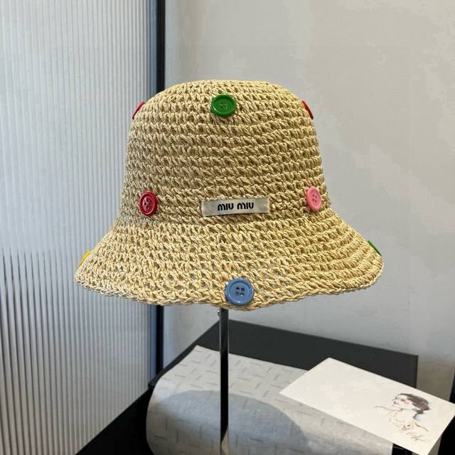Miumiu new hand-crocheted straw hat, sun visor beach hat, head circumference 57c