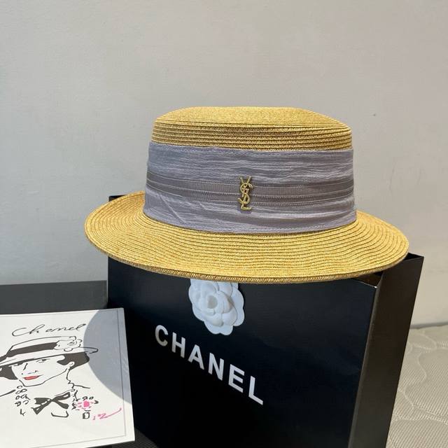 Saint Laurent new flat top sun hat, sun hat, head circumference 57cm DDD