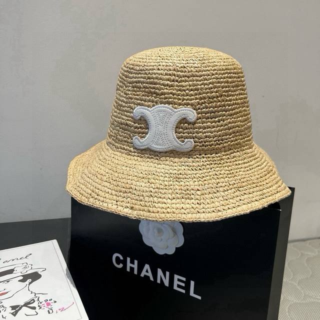 Celine Raffia straw hat, foldable, head circumference 57cm DDD