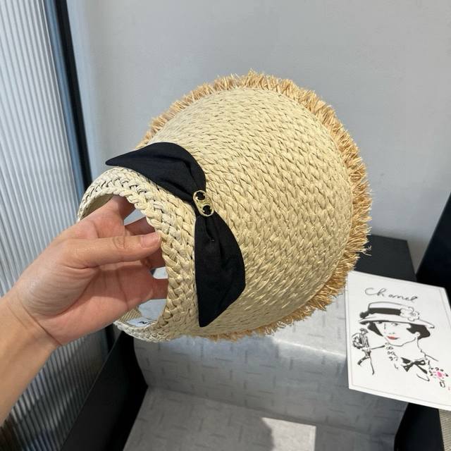 Celine Celine new straw hat, hollow top bow sun hat DDD