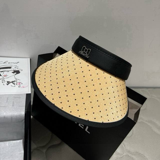 Miumiu new polka dot hollow top sun hat, sun visor headband DDD