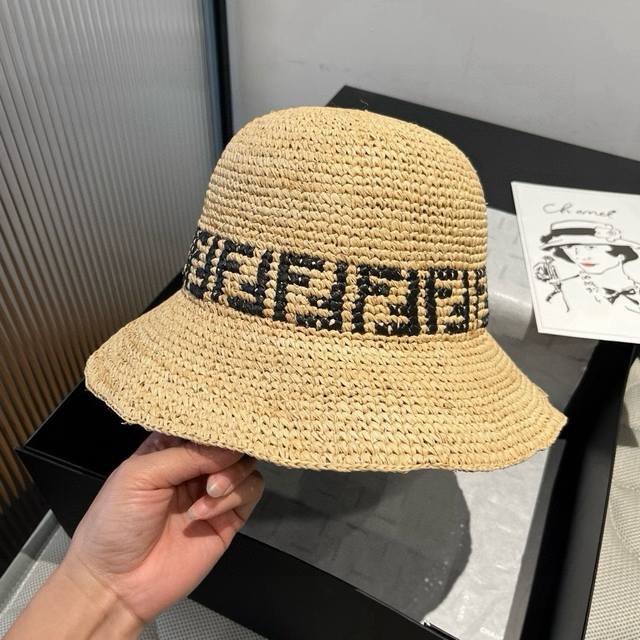 Fd Fendi Raffia straw hat, foldable, head circumference 57cm DDD