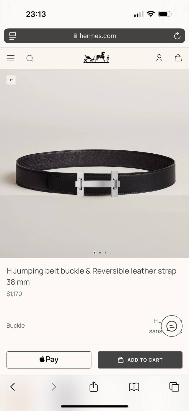 H Jumping features premium hardware paired with imported black Togo leather, 38m