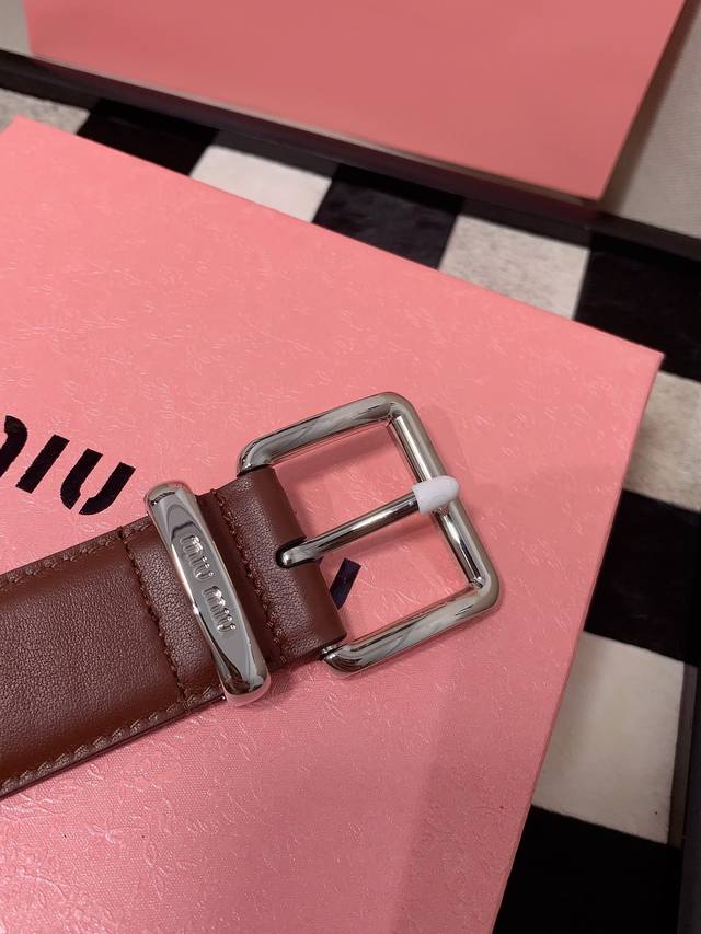 Miumiu high-end women's belt width 3.5cm double-sided first layer calfskin mater