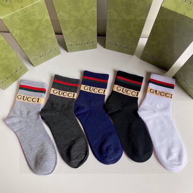 Special counter packaging Gucci new mid-length stockings stacked socks! Five pai
