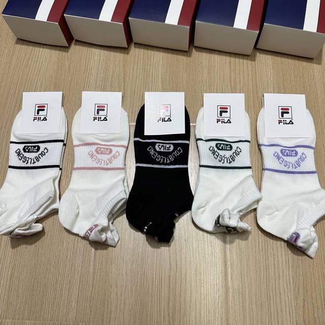 Special Fila new women's socks, one box of five pairs of jacquard classic logo,