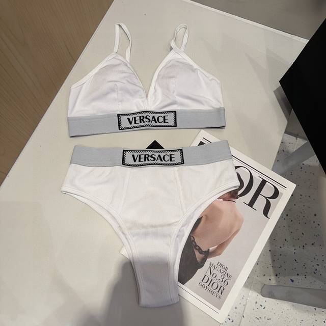 Versac*New Strap Bikini Two-Piece Swimsuit Set Black White SML DDD