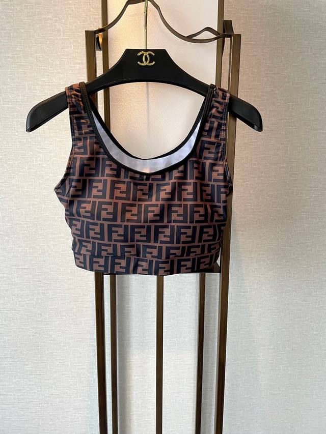 Fendi's new high-elastic fitness long yoga suit sports suit ~ small vest slim hi