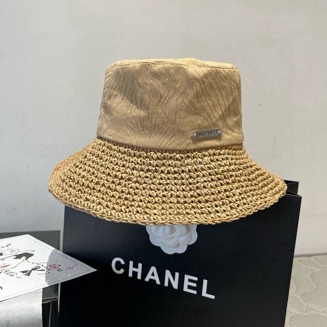 Miumiu Miu Miu new bucket hat, woven and gold-threaded fabric, head circumferenc