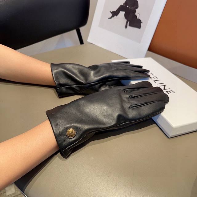 Celine women's new sheepskin gloves, fashionable gloves, warm and velvet lining
