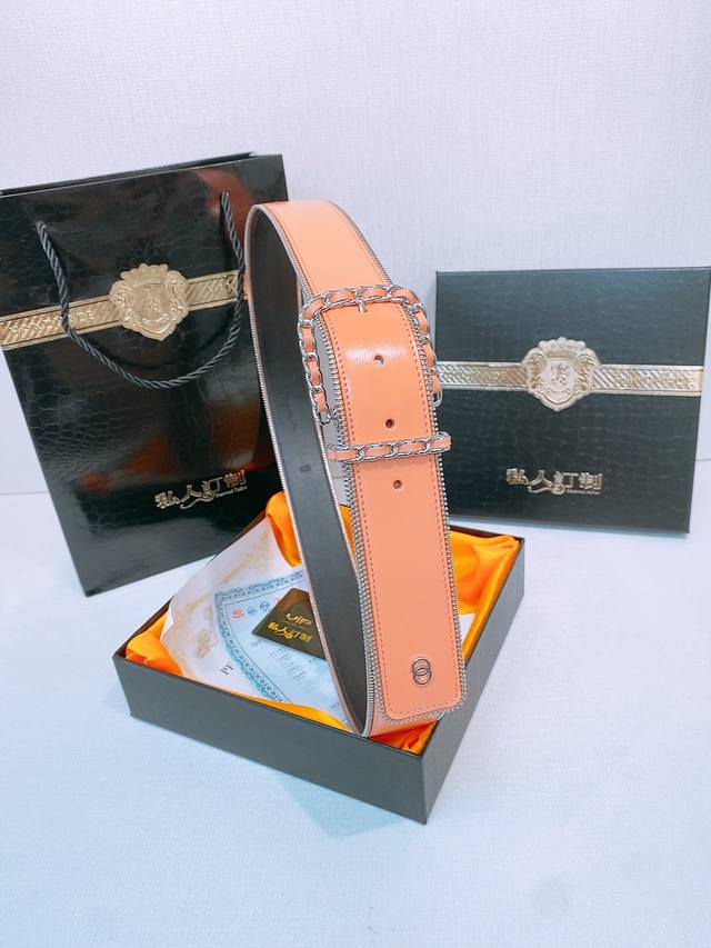 Xiangjia new women's belt zipper belt, double-sided top layer cowhide, this bel