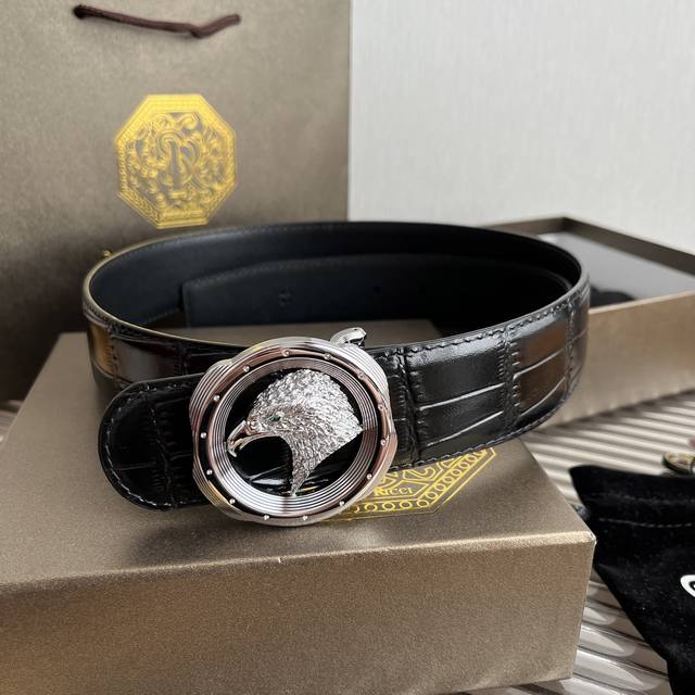 Stefan0 Ricci men's belt, made of imported cowhide with embossed crocodile patte