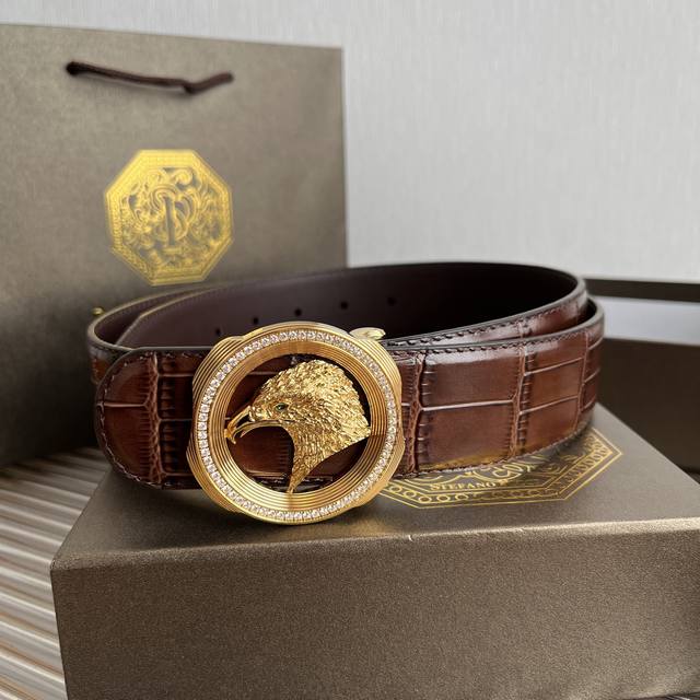 Stefan0 Ricci men's belt, made from imported cowhide with embossed crocodile pat