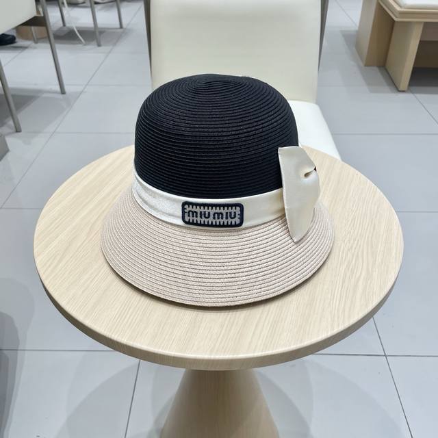 Miumiu straw hat French style color matching face small summer straw hat female