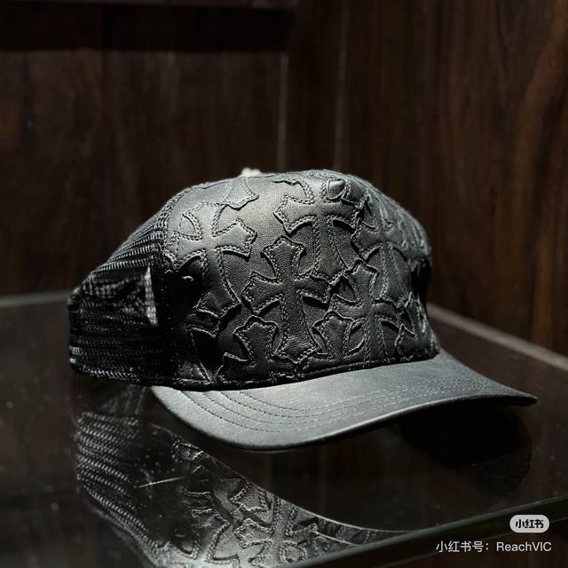 Running volume Chrome Hearts leather baseball cap Full leather cross baseball ca
