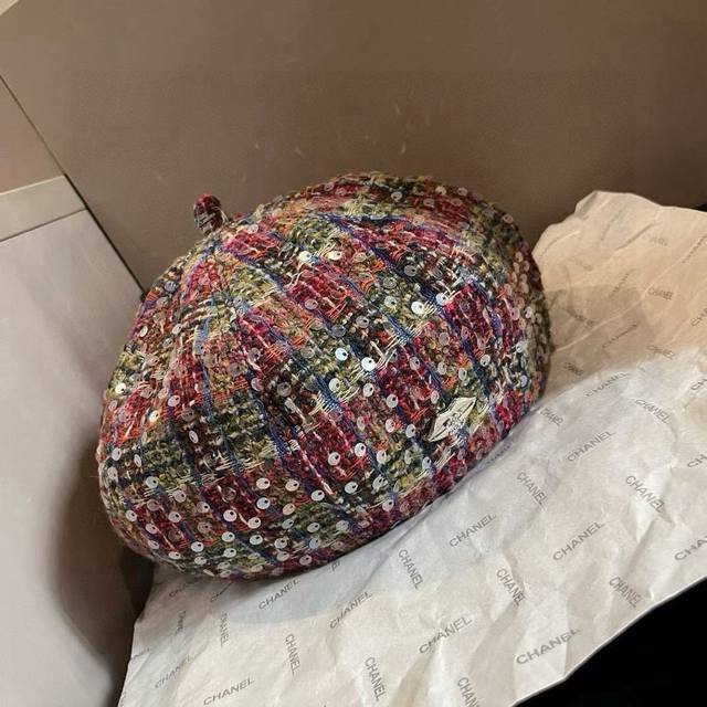Chanel wool beret, customized with high-end fabrics in a Chanel style, head circ