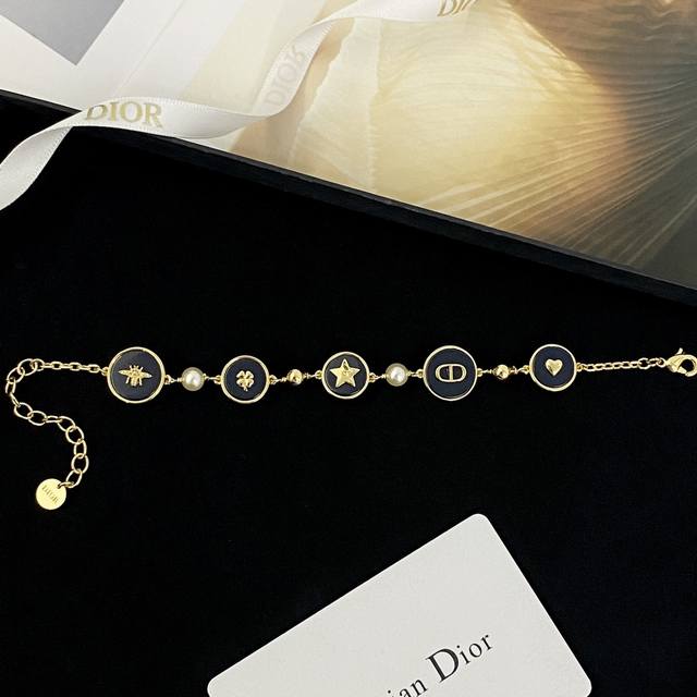 Dior bracelet hot-selling new models Dior dark blue round plate pearl multi-elem