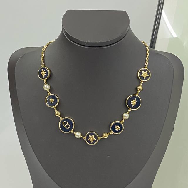 Dior necklace hot-selling new models Dior dark blue round pearl multi-element ne
