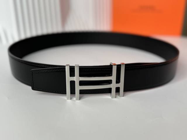 Top quality Togo leather double-sided leather belt 38cm with original double H w
