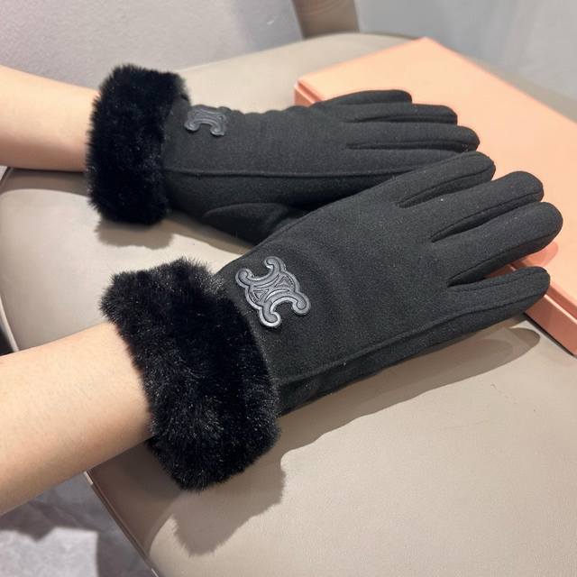 Celine counter new wool gloves, fashionable gloves, warm autumn and winter plus