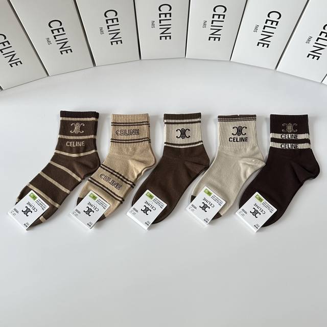 Special counter packaging Celine Celine's new mid-length stacked socks! Five pai