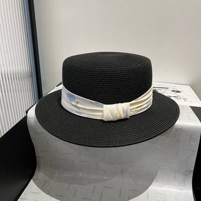 Chanel flat top hat, head circumference 57cm DDD