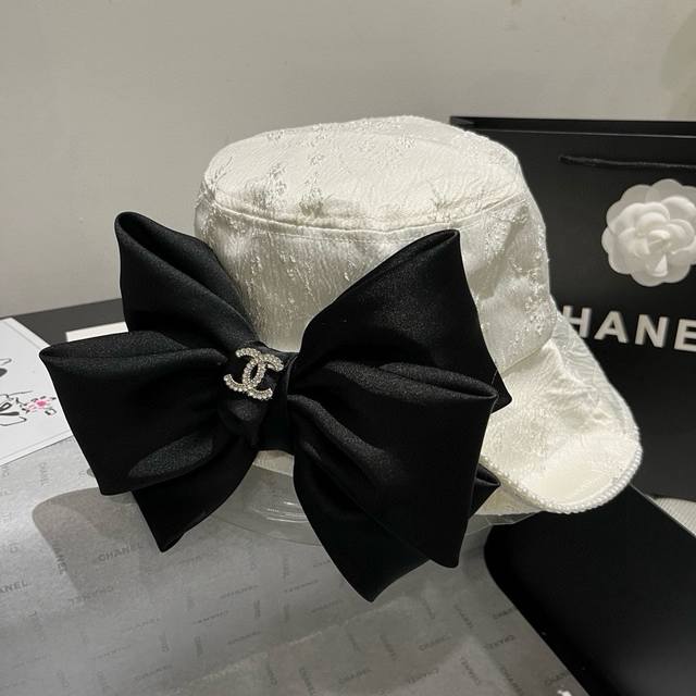 Chanel high-end bow bucket hat, sun hat, new style for spring and autumn, head c