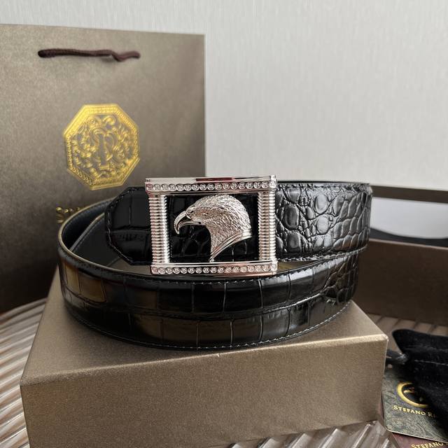 Stefan0 Ricci men's belt, made from imported cowhide with embossed crocodile pat