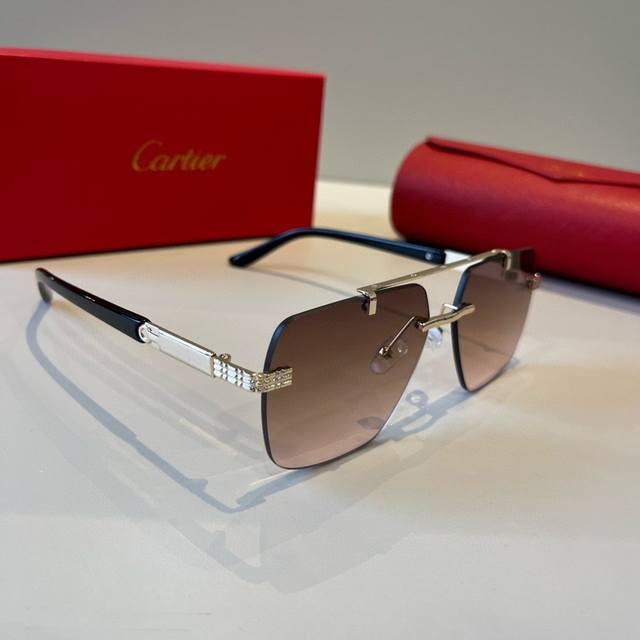 Cartie* Cartier precious sunglasses, metal material, PC temples, frameless, ultr
