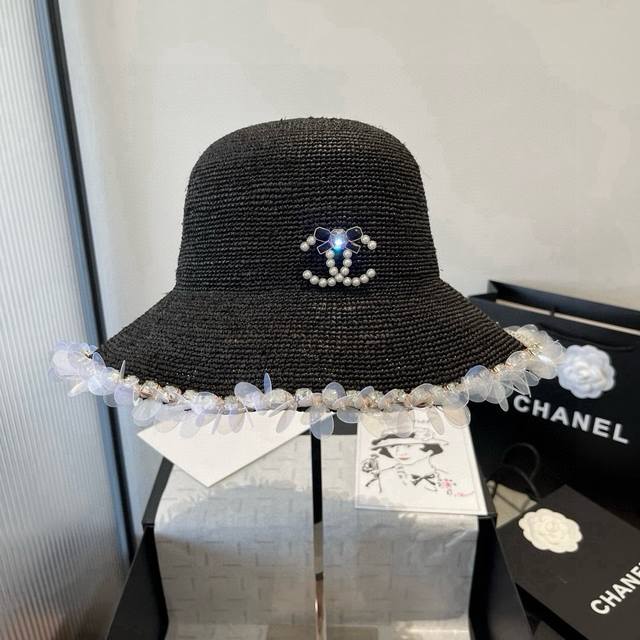 Chanel Raffia straw hat, pure hand-crocheted, high-end custom made, head circumf