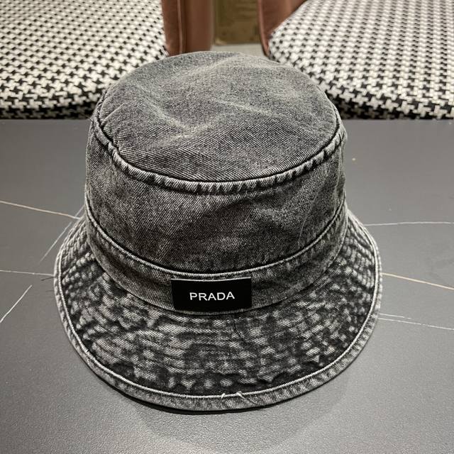 Prada Prada distressed washed denim bucket hat design street niche bucket hat tr