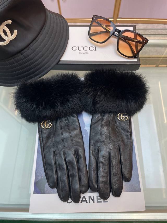 Gucci new women's gloves, first-class sheepskin leather, ultra-thin, warm, comfo